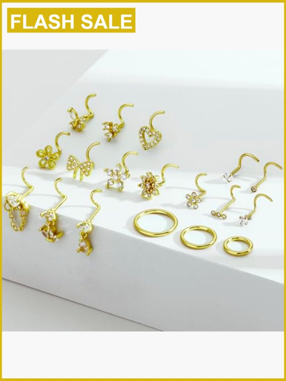 18 Pcs Septum and Nose Ring Set Hypoallergenic Stainless Steel Body Piercing - Picture 2 of 6